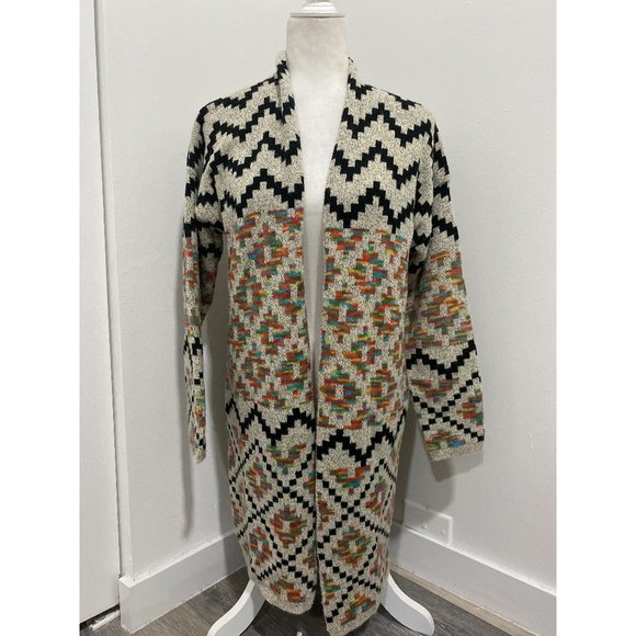 debut Aztec Open Long Cardigan Multicolor Size Small - Picture 3 of 8